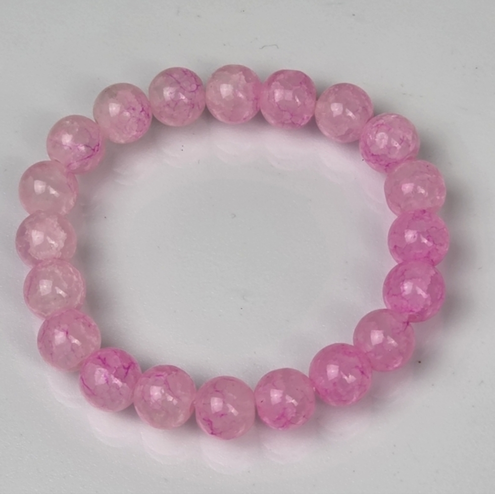 10mm Pink Glass‎ Beaded Bracelet